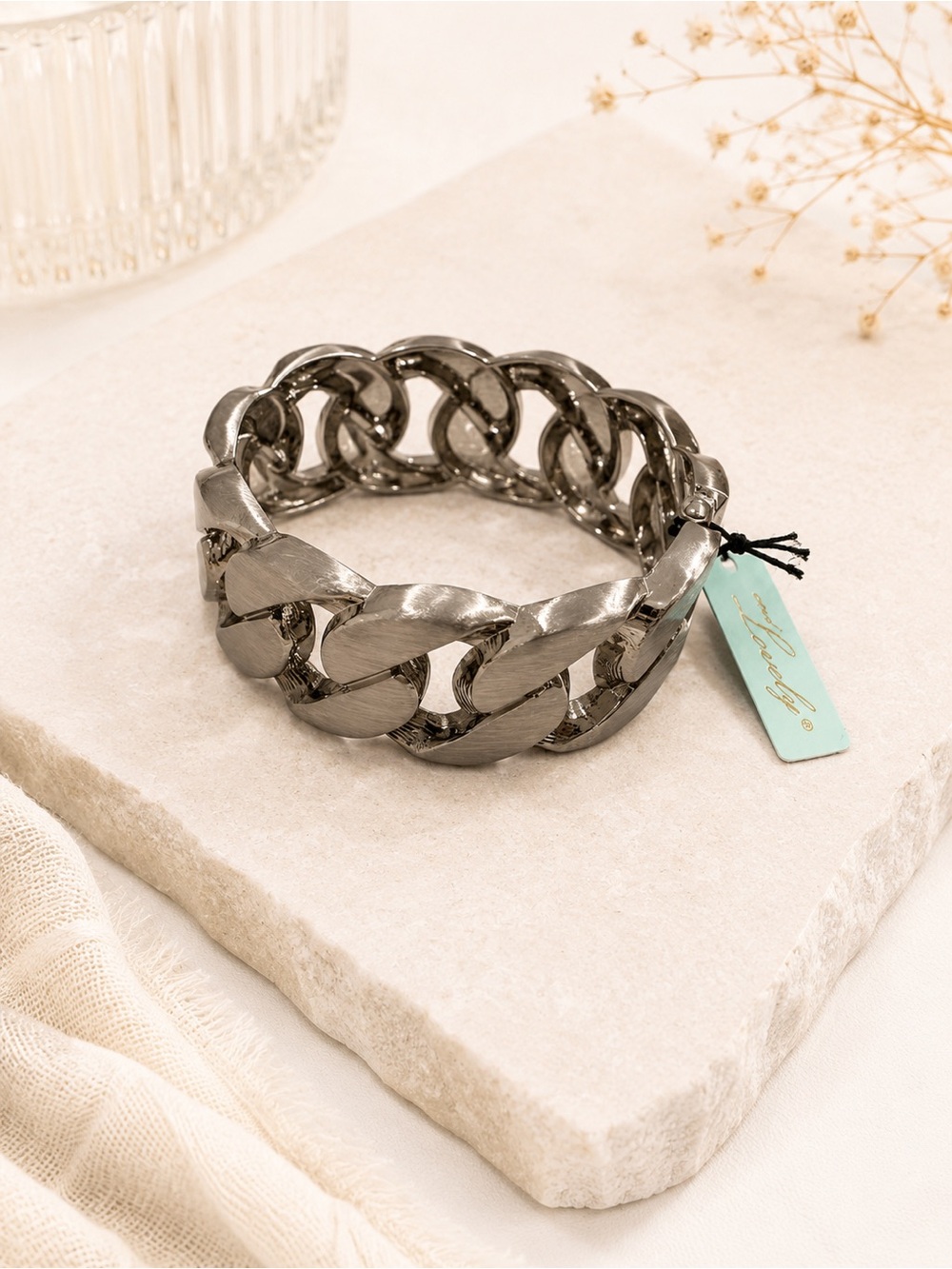 Chunky silver Gunmetal Chain Bracelet statement vintage preppy gift clamper